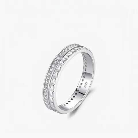 Anello a Doppia Fila in Argento Sterling 925 per Donna Strass Scintillanti Texture Geometrica a Piramide Gioielli Moda