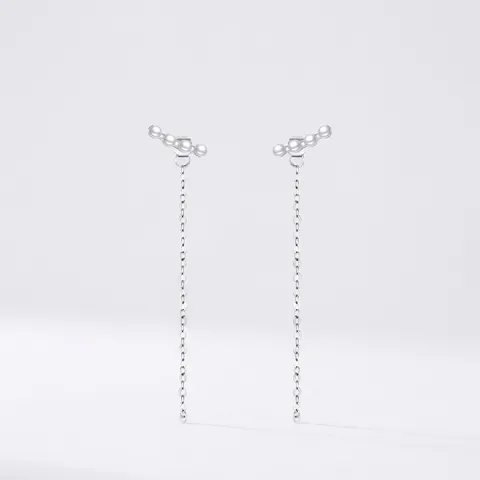 925 Sterling Silver Long Tassel Chain Earrings With Artificial Pearl Elegant Linear Drop Earrings For Women Fashion Jewelry