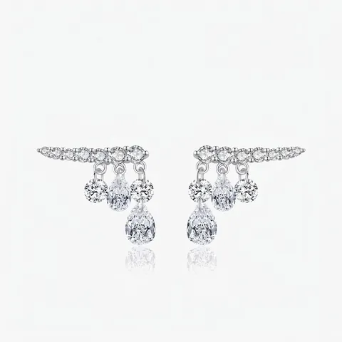 925 Sterling Silver Water Drop Earrings Elegant Cubic Zirconia Tassel Dangle Earrings For Women Light Luxury Wedding Party Jewelry