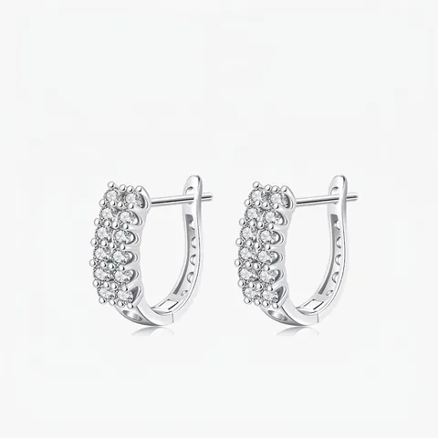 Pendientes de Aro en Forma de U de Plata de Ley 925 para Mujer Lujo Doble Fila Pave Circonita Joyería de Moda Occidental