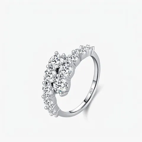 Luxury 925 Sterling Silver Cluster Ring For Women Sparkling Zirconia Inlaid Elegant Geometric Engagement Wedding Band Jewelry