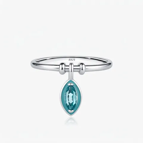 925 Sterlingsilber Ring Für Damen Minimalistisch Zirkonia Marquise Minzgrün Edelstein Anhänger Zierlicher Verstellbarer Fingerring