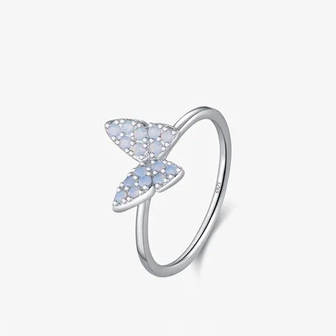 S925 Sterling Silver Butterfly Ring For Women Light Blue Rhinestone Pave Setting Elegant Fairy Style Finger Ring Jewelry