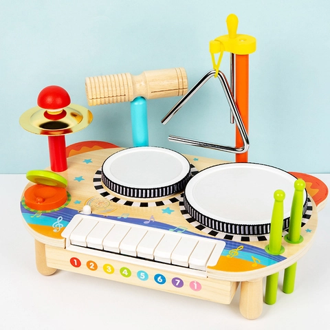 Giocattolo Multifunzionale in Legno per Strumenti Musicali Batteria Elettronica Pianoforte Regalo per l'apprendimento Educativo per Bambini