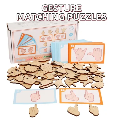 Puzzle di Abbinamento dei Gesti Montessori in Legno Giocattolo Educativo per il Riconoscimento delle Mani per l'Apprendimento dei Bambini