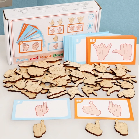 Puzzle di Abbinamento dei Gesti Montessori in Legno Giocattolo Educativo per il Riconoscimento delle Mani per l'Apprendimento dei Bambini