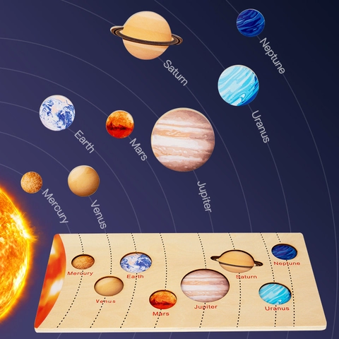Pädagogisches Holz Sonnensystem Planeten Puzzle Spielzeug Mondphasen Kognitionsbrett Weltkarte Geographie Lernen Montessori Spielzeug Für Kinder Astronomie Wissenschaft Geschenk