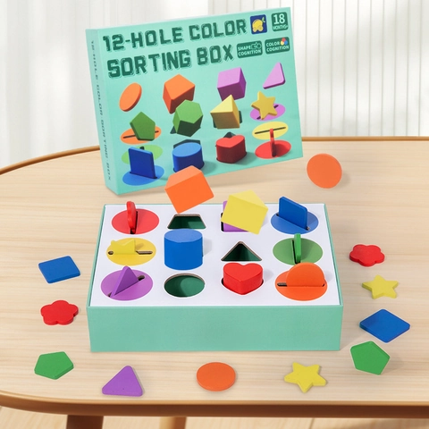 Juguete Clasificador de Formas de Madera de 12 Agujeros para Niños Pequeños Reconocimiento de Colores Montessori Juguetes Educativos Regalo