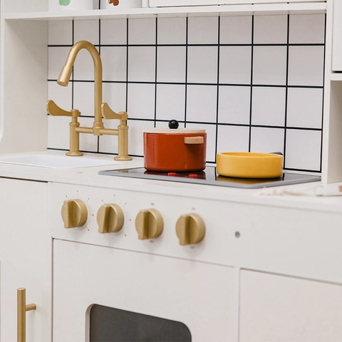 Cucina Giocattolo in Legno per Bambini Con Effetti Luci e Suoni Fornello Simulato Microonde Lavello Forno Giochi di Ruolo