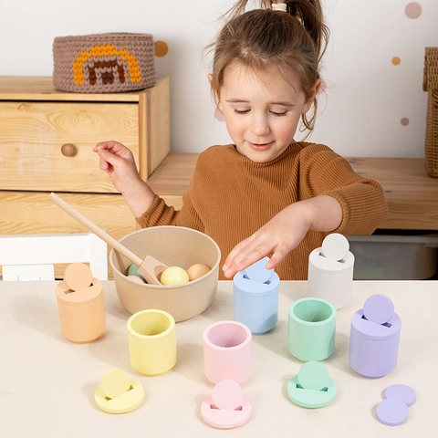 Montessori Wooden Color Sorting Toy Set Rainbow Peg Dolls With Felt Hats Wooden Cups Balls Matching Game Early Learning Educational Toy Gift For Kids