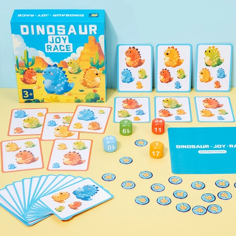 Dinosaur Joy Race Educatief Tafelspel Voor Kinderen Hout Papier Intelligentie Ontwikkeling Interactief Kaartspel Met Dobbelsteen