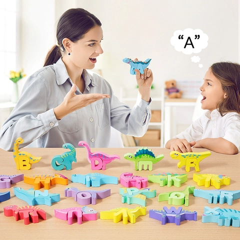 Puzzle Alfabeto Animali Trasporti Tridimensionale in Legno per Bambini Giocattolo Educativo Cognitivo Blocchi a Cartone Animato