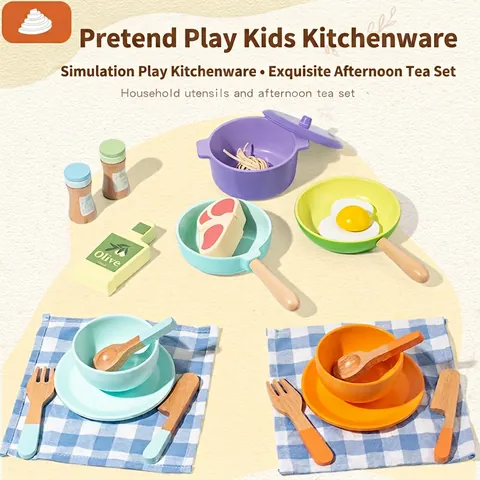 Kinder Holz Rollenspiel Küche Spielzeug Set Töpfe Pfannen Utensilien Kochen Für Mädchen Pädagogisches Montessori Simulation Essen Spielzeug