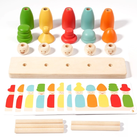 Giocattolo Impilabile in Legno Montessori con Espressioni per Bambini Riconoscimento Colori Coordinazione Occhio-Mano
