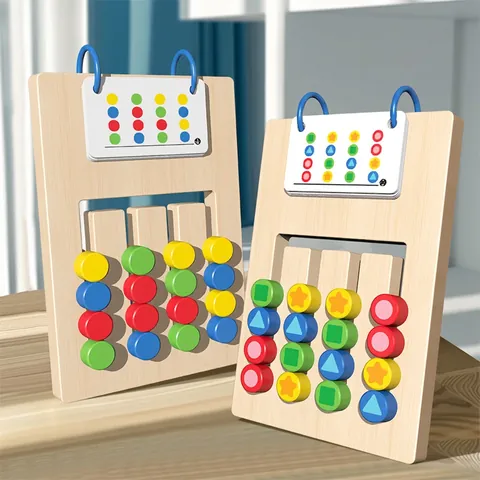 Wooden Logic Puzzle Toy For Kids Double Sided Color Shape Matching Montessori Early Education Thinking Training Board Toddler Game