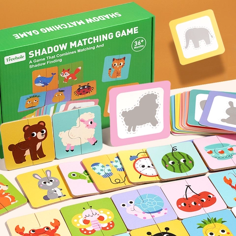 Houten Schaduw Matching Puzzel Spel Voor Kinderen Cognitieve Dier Fruit Patroonherkenning Educatief Bordspel Speelgoed