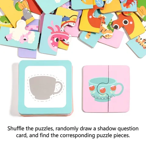 Houten Schaduw Matching Puzzel Spel Voor Kinderen Cognitieve Dier Fruit Patroonherkenning Educatief Bordspel Speelgoed