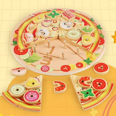 Holz Pizza Simulationsspielzeug Kinder Küche Kochen Rollenspiel Montessori Pädagogisches Schneiden Lebensmittel Gemüse Spielzeug