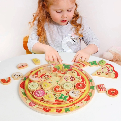 Holz Pizza Simulationsspielzeug Kinder Küche Kochen Rollenspiel Montessori Pädagogisches Schneiden Lebensmittel Gemüse Spielzeug