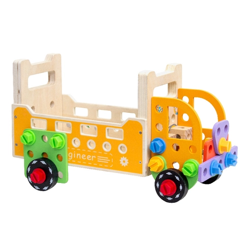 Set di Giocattoli per Camion da Cantiere Educativi in Legno per Bambini Fai da Te Creativo Montaggio Smontaggio Costruzione