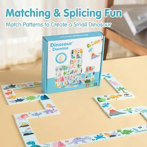 Costruzioni Domino di Dinosauri in Legno Giocattolo Educativo per Bambini Allenamento Coordinazione Occhio-Mano Regalo Neonato