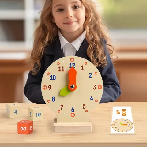 Kids Wooden Educational Learning Clock Toy Montessori Time Cognition Teaching Aid For First Grade Primary School Students