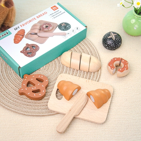 Kit Giocattolo per Tagliare il Pane in Legno per Bambini Montessori Gioco di Ruolo Cucina Cibo Giocattoli Educativi