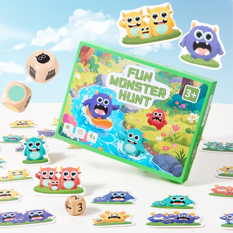 Divertente Gioco da Tavolo a Caccia di Mostri Dadi in Legno Carte Educative Allenamento della Reazione Giocattolo per Bambini