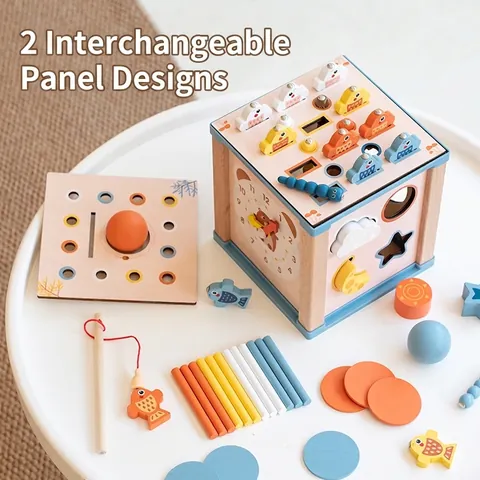 Multifunktionaler Montessori Aktivitätswürfel Aus Holz Für Kleinkinder Pädagogisches Busy Box Spielzeug Mit Magnetischem Angeln