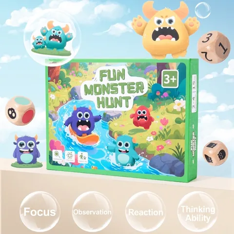 Divertente Gioco da Tavolo a Caccia di Mostri Dadi in Legno Carte Educative Allenamento della Reazione Giocattolo per Bambini