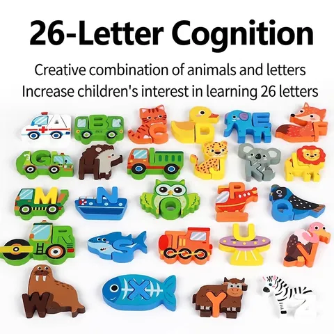 Blocchi Puzzle in Legno Alfabeto Animali Giocattoli Educativi per Bambini Lettere ABC 3D Riconoscimento dei Trasporti