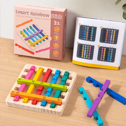 Giocattolo di Abbinamento a Bastoncini Arcobaleno Montessori In Legno Allenamento Pensiero Logico Gioco da Tavolo Educativo