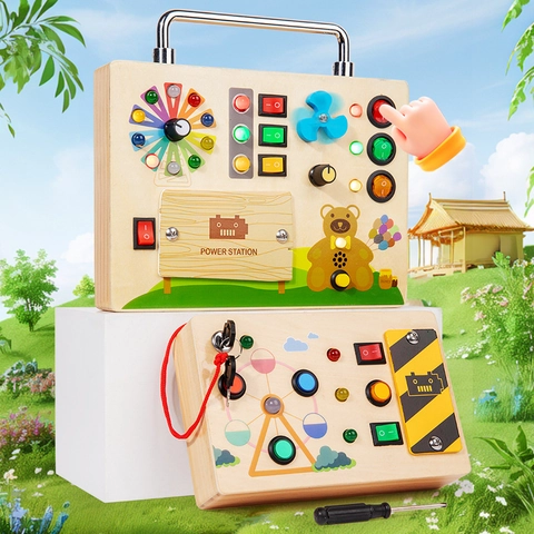 Busy Board LED in Legno Giocattolo Educativo Montessori Orso Ruota Panoramica Allenamento Sensoriale Giocattolo per Bambini
