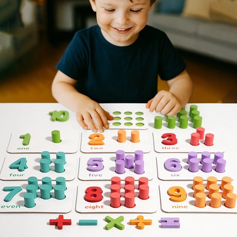 Montessori Giocattolo in Legno per il Conteggio e l'Abbinamento Matematico per Bambini in Età Prescolare Sussidi Didattici Matematici Multicolore
