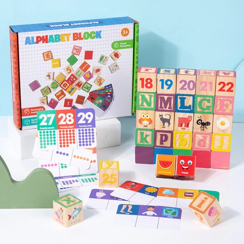 Set di Blocchi da Costruzione in Legno Con Alfabeto e Numeri Per Bambini Giocattoli Educativi Montessori Carte Cognitive