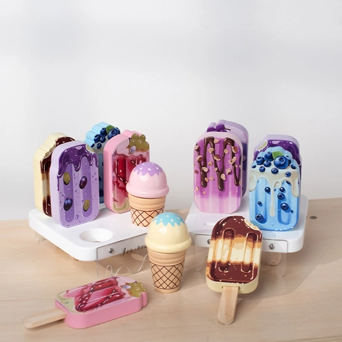 Set da Gioco in Legno Simulazione Gelato Giocattolo Educativo Montessori per Bambini Espositore per Dessert in Stile Nordico