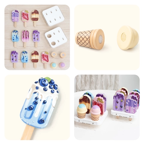 Set da Gioco in Legno Simulazione Gelato Giocattolo Educativo Montessori per Bambini Espositore per Dessert in Stile Nordico