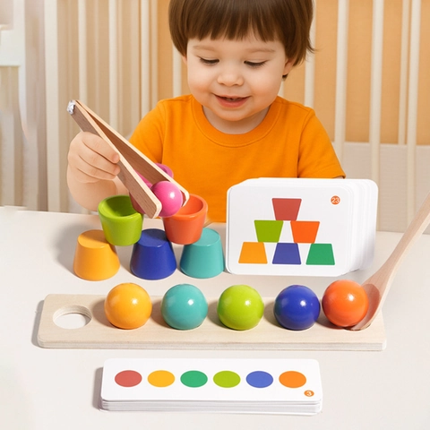 Montessori Holz Farbvergleich Sortierspielzeug Bälle Becher Set Pädagogisches Feinmotorik Lernspielzeug Für Kleinkinder Kinder