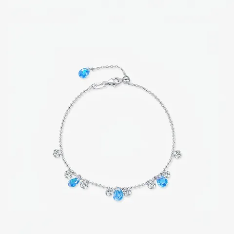 Bracciale da Donna in Argento Sterling S925 Con Ciondolo in finto Acquamarina a Goccia Blu e Strass Intarsiati Gioielli di Moda Elegante