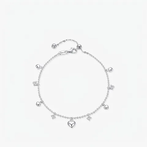 Elegante Bracciale in Argento Sterling 925 Con Pendente a Cuore per Donna Strass Intarsiato Catena a Sfere Gioielli Pendolare