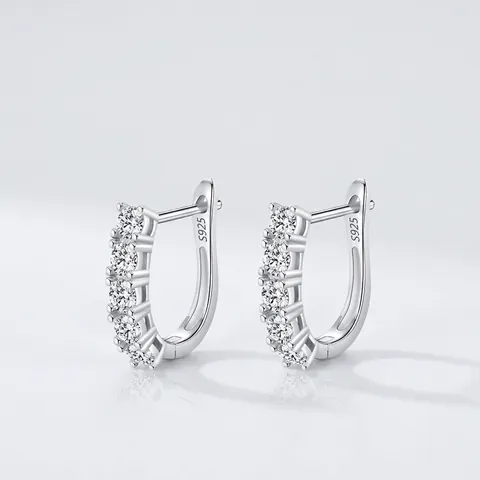 925 Sterling Silver Moissanite Hoop Earrings Elegant French Style U Shaped Row Setting Earrings For Women Jewelry Gift