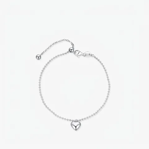 Bracciale di Perline con Ciondolo a Cuore in Argento Sterling 925 Catena Minimalista con Sfere Regolabile Gioielli da Donna Accessorio Quotidiano