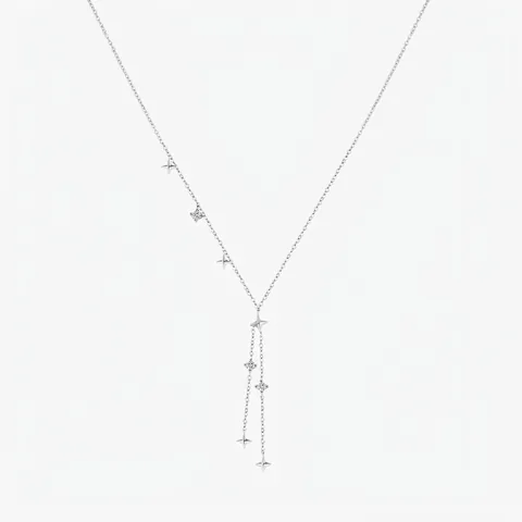Elegante Collana a Y in Argento Sterling S925 con Nappina a Stella e Zirconia per Donna Gioiello Regolabile Minimalista Chic