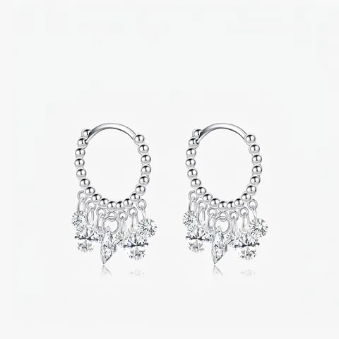 925 Sterlingsilber Strass Creolen Ohrringe Ethno Vintage Luxuriös Rund Perle Quaste Hängende Ohrringe Für Damen Schmuck