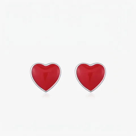 S925 Sterling Silver Red Heart Stud Earrings For Women Sweet Small Simple Enamel Heart Ear Studs Minimalist Jewelry Gift