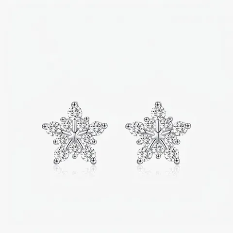 925 Sterling Silver Moissanite Snowflake Stud Earrings D Color VVS1 Full Rhinestone Sparkly Winter Jewelry For Women