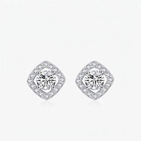 Orecchini a Bottone Halo Quadrati in Argento Sterling 925 per Donna Brillanti Gioielli Geometrici Stile Business Pendolare
