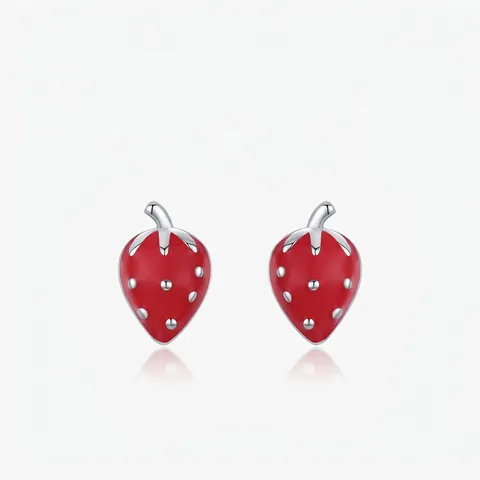 Pendientes de Botón de Fresa de Plata de Ley 925 para Mujer Lindos Pendientes de Fruta de Esmalte Rojo Joyería Versátil Diaria