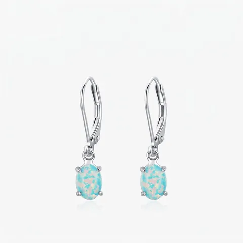 Pendientes Lever-back de Plata de Ley S925 Elegantes Con Ópalo Artificial Ovalado Para Mujer Estilo Coreano Joyería Regalo