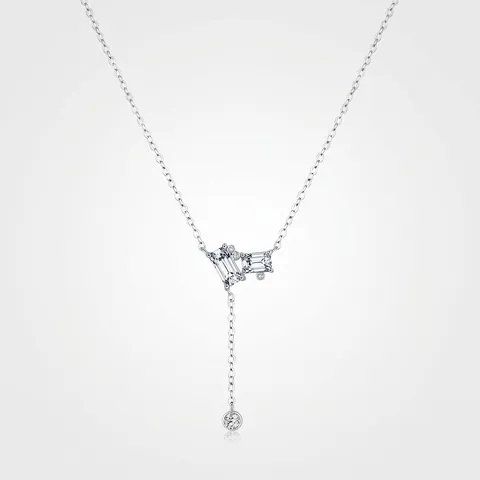 Collana a Y in Argento Sterling 925 Zirconia Pendente Geometrico Taglio Smeraldo Catena Minimalista da Donna Gioielli